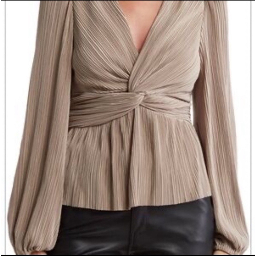 Astr the Label Twisted Pleated Blouse Long Sleeve Champagne Women’s Large Party